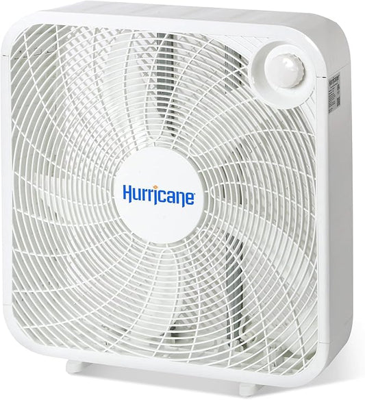 Hurricane Classic Floor Mount Box Fan w/ 3 Quiet Speeds, White, 20" - Corded Portable Electric Air Cooling Unit w/ Powerful 2400 CFM Airflow for Home, Garage, Office, Bedroom & Basement