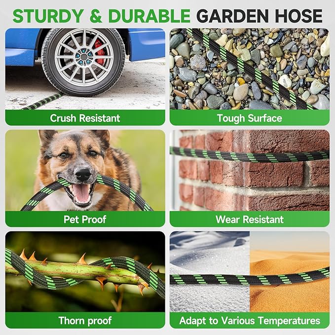 Garden Hose 50ft Flexible Non-Expandable Water Hose Ultra Lightweight Kink-Free Leak-Proof Durable & Abrasion-Resistant with 3/4" Brass Fittings for Patio Yard RV and Outdoor Use