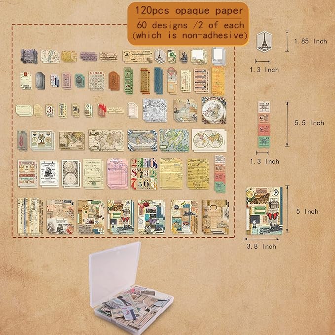 200Pcs Vintage Scrapbook Stickers, Aesthetic Junk Journal Stamping Supplies Kit, Scrapbooking Ephemera Washi Paper for Bullet Journaling Planners Diary Collage