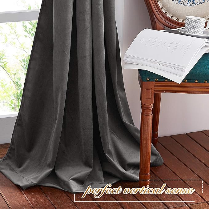 NICETOWN Living Room Grey Velvet Curtains, Sound and Sunlight Reducing Heavy