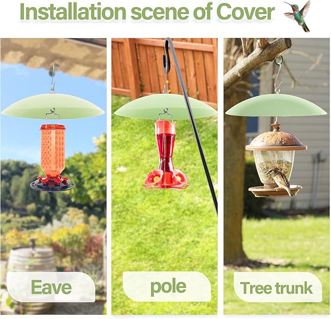 13" Bird Feeder Rain Guard, Hummingbird Feeders Shade Dome Cover, Hanging Baffle for Bird Feeder Pole,Smart Birds Feeder's Umbrella(Light Green), 1 Pack