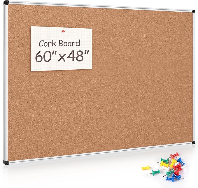 Large Cork Bulletin Board 60" X 48", Wall Mounted Notice Pin Board