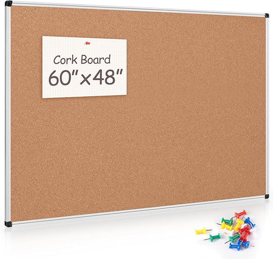 Large Cork Bulletin Board 60" X 48", Wall Mounted Notice Pin Board
