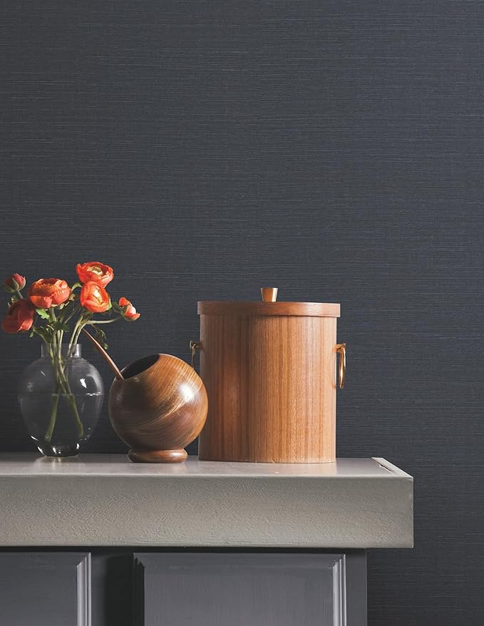 York Wallcoverings Natural Sisal Navy Peel and Stick Grasscloth Wallpaper