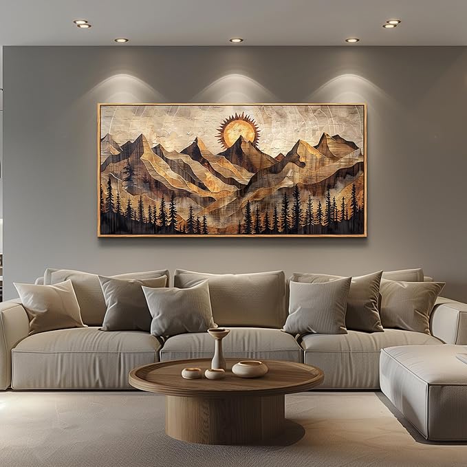 QIYILEXWART Canvas Wall Art For Living Room Wall Decor For Bedroom Office Wall Decoration Mountain Sun Landscape Painting Farmhouse Pictures Artwork Room Aesthetic Home Decor 20x40 In