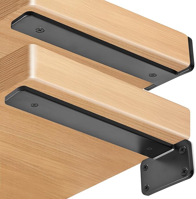 2 Pack - 12 inch Black Hidden L Shelf Bracket Iron Floating Shelf Brackets