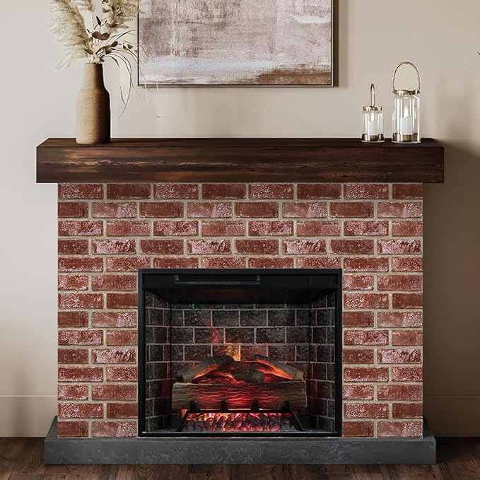 COMSTICKC 3D Red Brick Wall Panels Peel and Stick Tiles, Small Size Thin PVC
