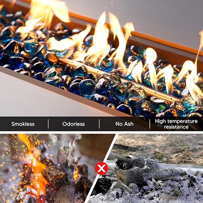 Mr. Fireglass 10 Pounds Diamond Fire Glass, 1 inch High Luster Reflective Fire Pit Glass Rocks for Propane & Natural Gas Fire Pits Fireplace & Lanscape, Cobalt Blue