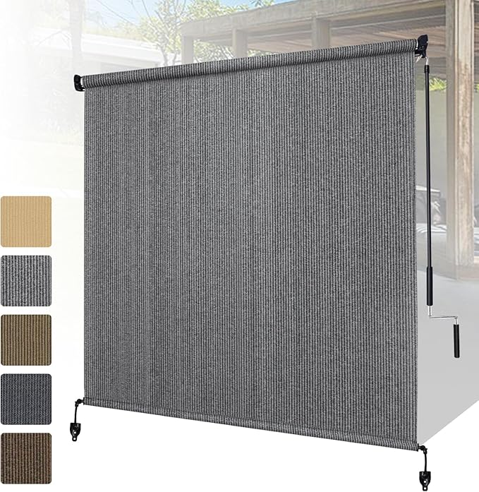 Shade&Beyond Outdoor Roller Shades 4' W x 8' H Cordless Patio Roll Up Blinds