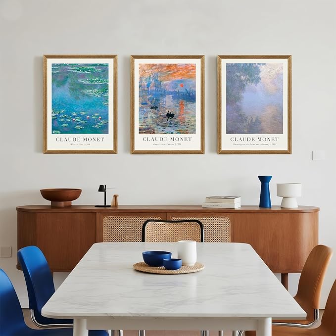 SYWENNOI Wood Framed Wall Art, Claude Monet Famous Paintings Collection