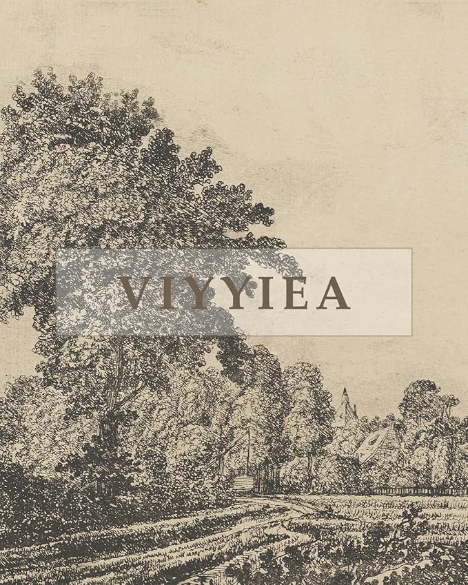 VIYYIEA Extra Large Size Canvas Wall Art, 36x54 Inch Vintage Tree Landscape Hanging Scroll, Black and White Rustic Country-Inspired Artwork for Living Room, Bedroom, Office