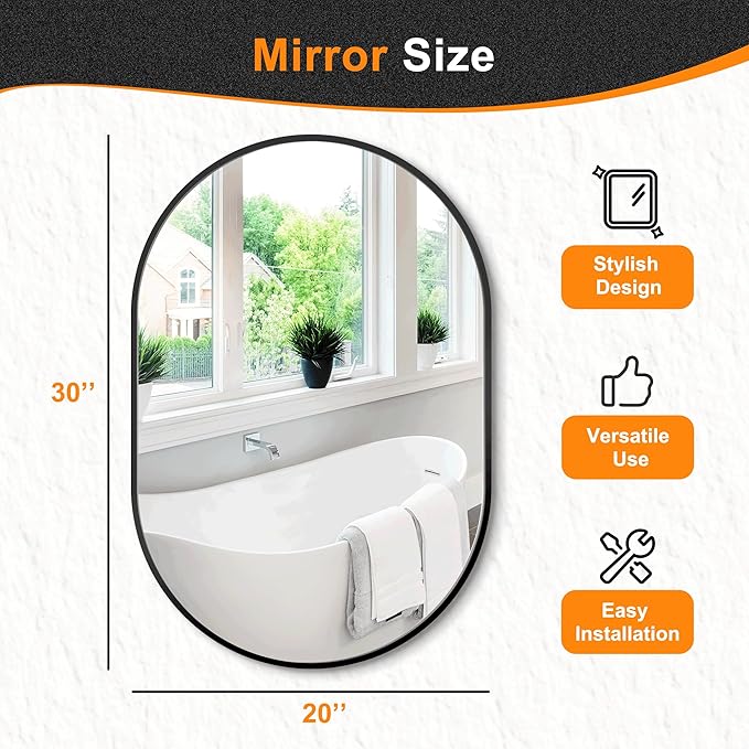 Bathroom Mirror for Wall, Metal Framed Vanity Mirror