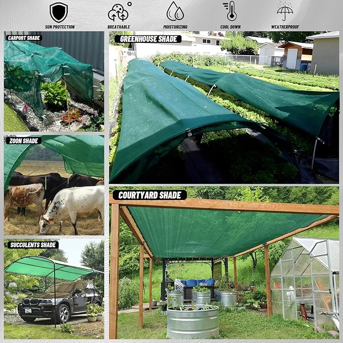 Cool Area 55% 8x20ft Sunblock Shade Cloth Cover Mesh UV Resistant Net for Garden Flower Plant Greenhouse, Dark Green