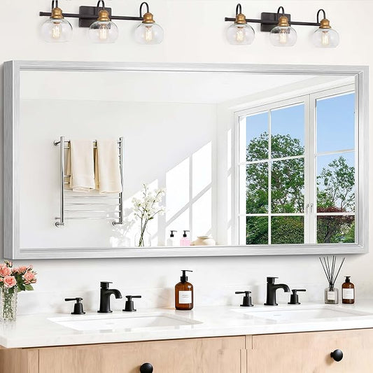 60"x28" Brushed Silver Bathroom Mirror, Large Rectangular Mirror
