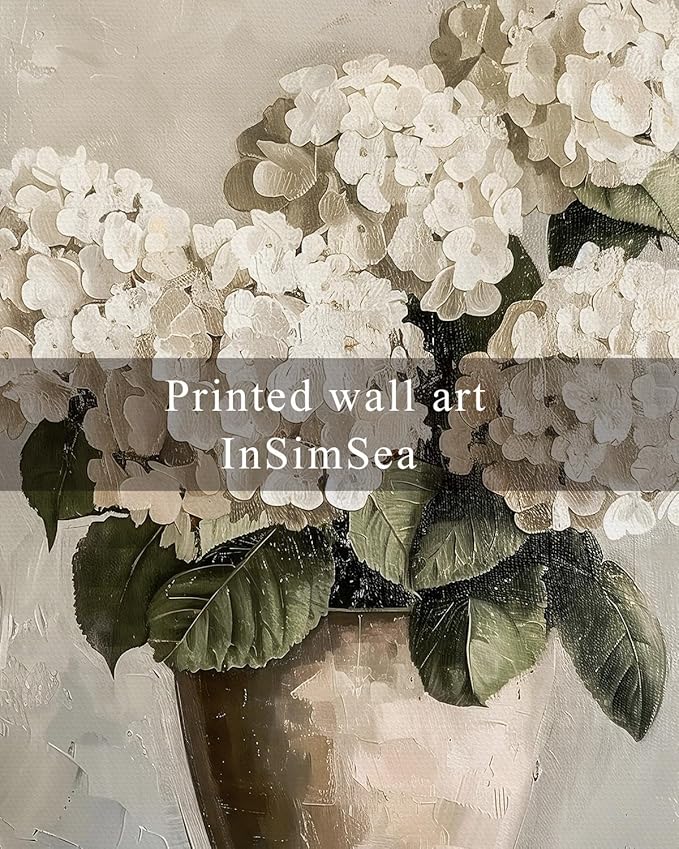 InSimSea Framed Canvas Wall Art Vintage Decor, Hydrangea Floral Pictures Bathroom Wall Decor Aesthetic, Living Room Bedroom Flower Home Retro Decorations, 16x24inch