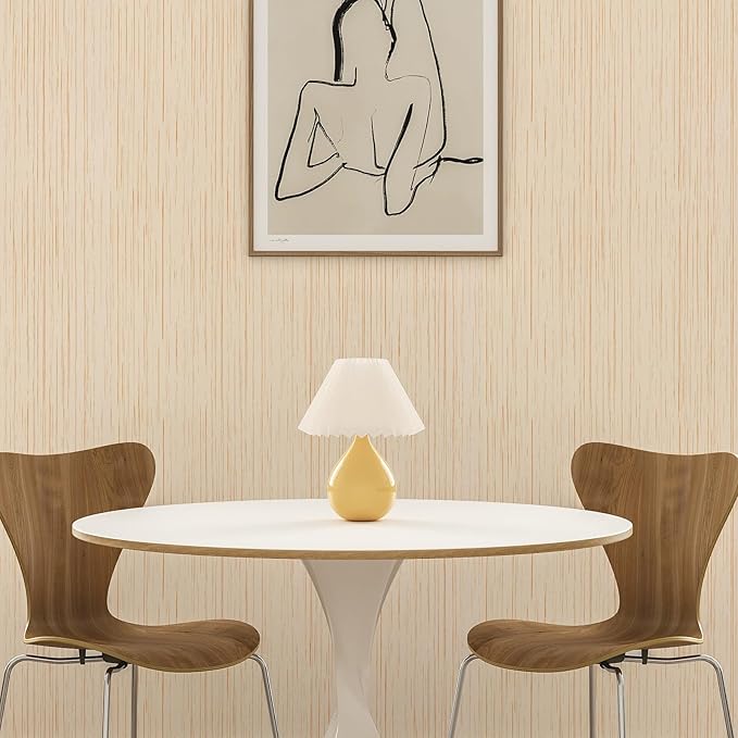 Beige Grasscloth Peel and Stick Wallpaper A Set of 23.6''x120'' Textured