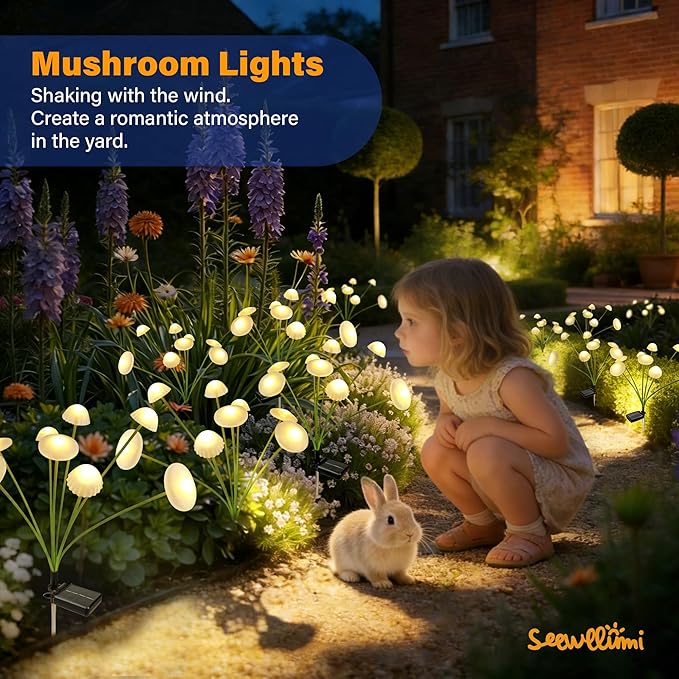 Solar Garden Lights Outdoor, 2Pack Solar Lights Garden Decor, Swaying Mushroom Lights Waterproof for Yard, Patio,Pathway Decoration,Gifts for Women,Mom(Warm White)