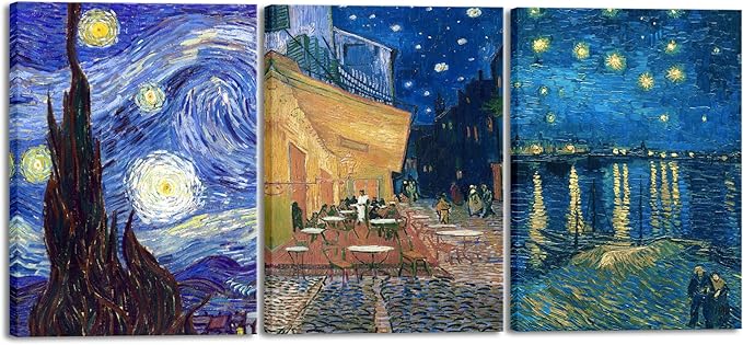 Wieco Art Large 3 Panels Canvas Prints of Vincent Van Gogh Paintings