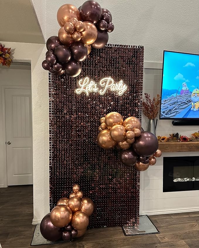 COKAOBE Dark Brown Shimmer Wall Backdrop 24PCS Sequins Backdrop Decoration