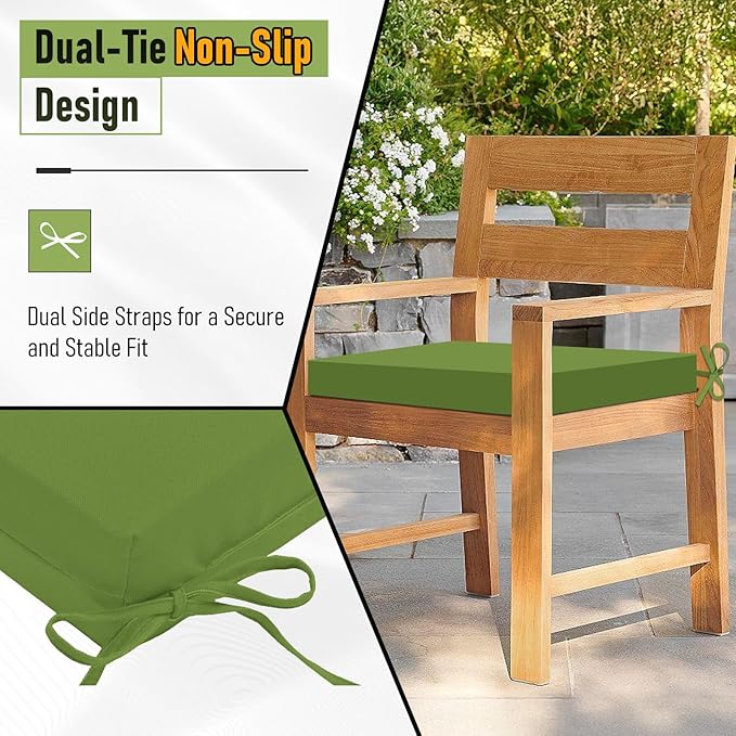 Basic Beyond Outdoor Chair Cushions Set of 6, Square Corner Outdoor Cushions for Patio Furniture, Water Resistant Patio Chair Cushions with 2 Ties, 18.5x16x3, Grass Green