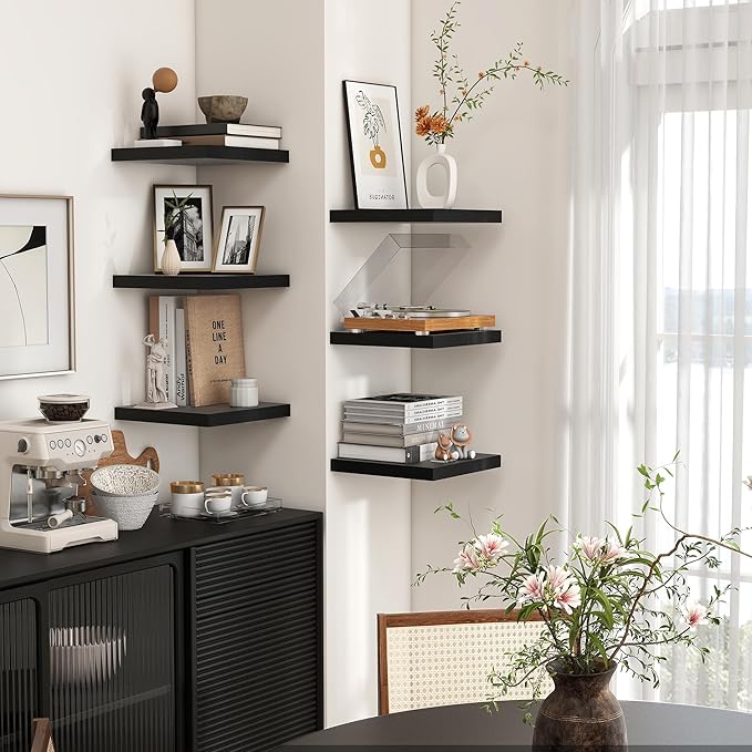 Square Floating Shelves for Wall 8"W x 8"D x 1.2"H, Small Engineered Wood Wall