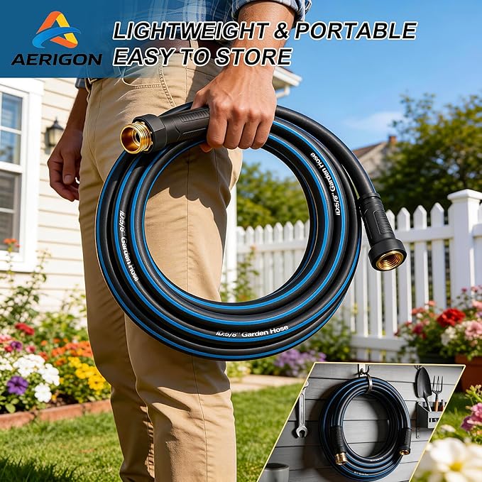 Garden Hose 15FT Non-expandable Heavy Duty Hoses，Kink-free Flexible Water Hose, Leak-proof Hybrid Water Pipe with Male to Female Fittings for Garden, Car, House Cleaning