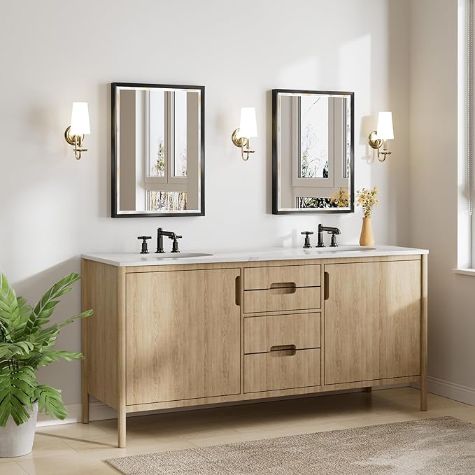 Black Framed Mirror for Bathroom, 22x30 Inch Black Rectangle Beveled Bathroom