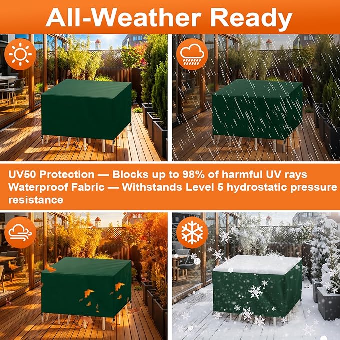 Patio Furniture Cover Rectangle 80"(L) x 36"(W) x 36"(H), Custom Heavy Duty 420D Waterproof Outdoor Cover with Drawstring & Buckles for Table Chair Garden, Green