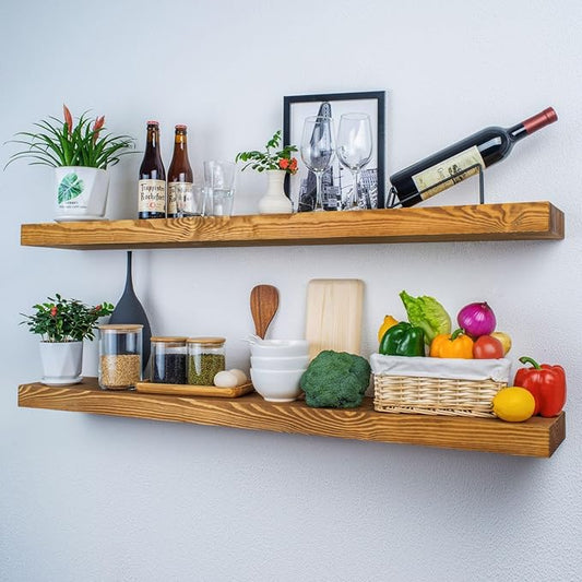 Rusitc Floating Shelves 60 inch Long 8 "deep Set of 2, Heavy Duty Wood Wall