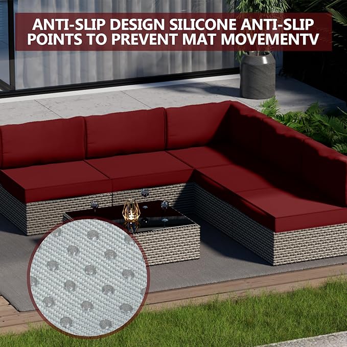 9 Piece Outdoor Patio Waterproof Cushion Covers, Fits 4-Seat Wicker Rattan Sectional Couch Chair Furniture Cover Replacement Set - Fade-Resistant Patio Cushion Covers with Zipper