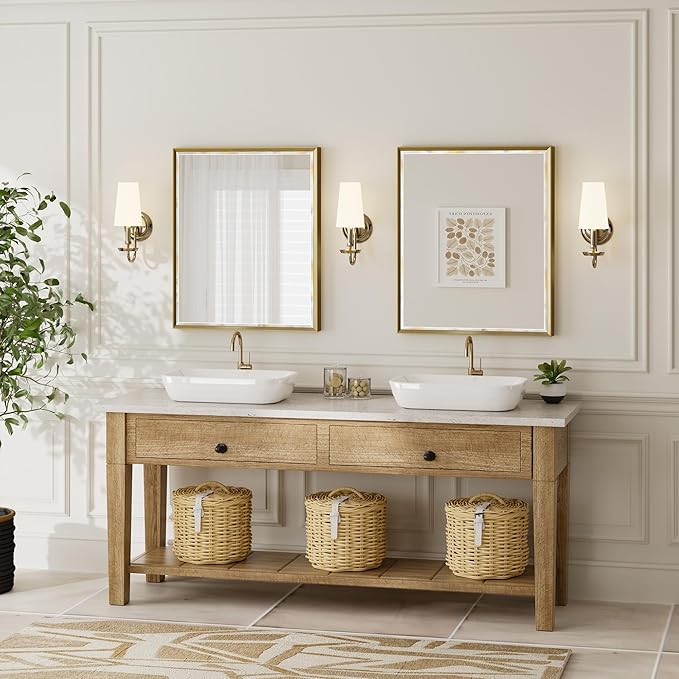 Gold Bathroom Mirror, 30x36 Brushed Gold Bathroom Mirror Beveled Edge,