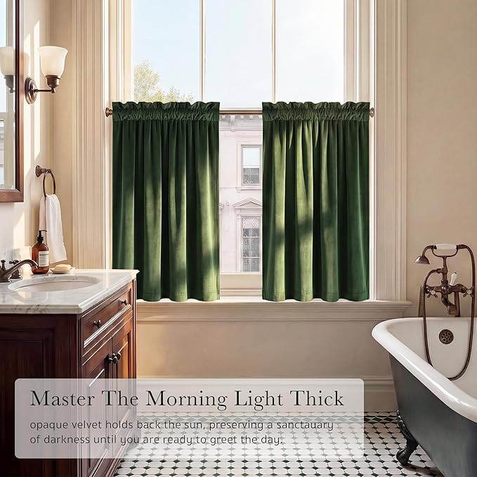 NICETOWN Olive Green Velvet Valance Curtains