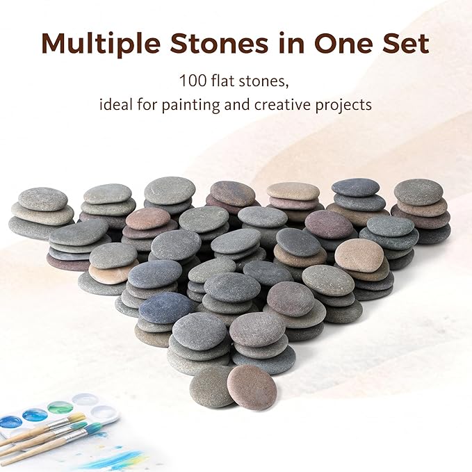 ROCART 100 PCS Large 2.15-3.35" Smooth Natural River Rocks for Painting, Flat Painting Rocks & Craft Stones for Arts, Kindness Rocks, Garden & Classroom Projects