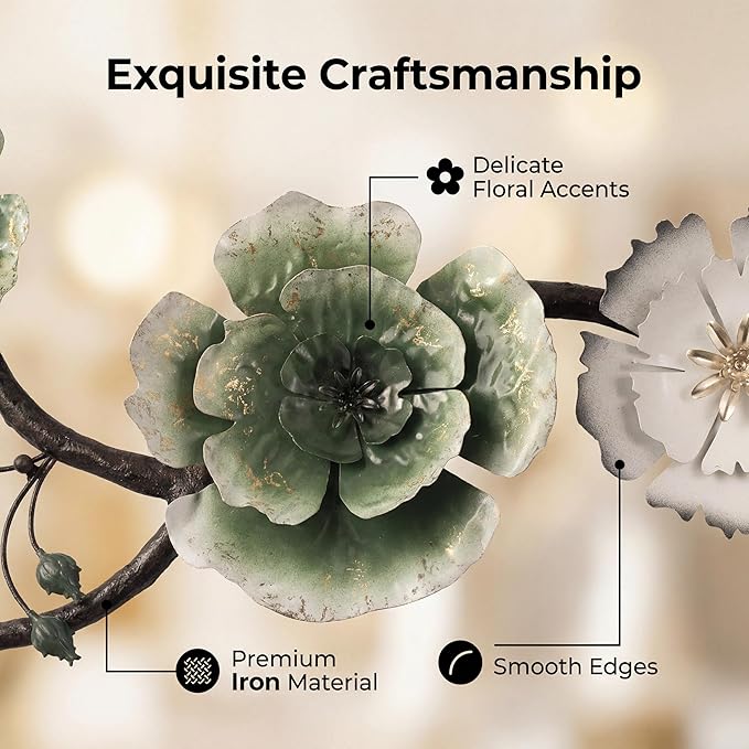 Large 3D Abstract Art Metal Flower Wall Art Main Colors Are White And Blue