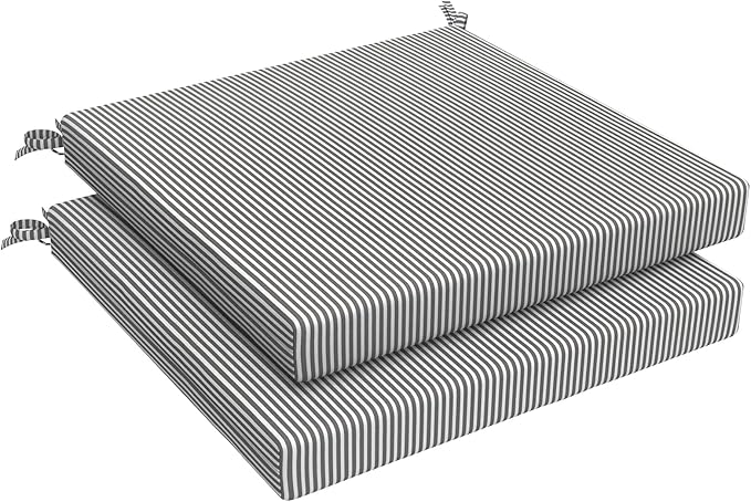 LVTXIII Outdoor Chair Cushions, Water Repellent Patio Furniture Cushions Outdoor Chair Pads with Ties for Dining Chairs and Garden Furniture, 19"x19"x2" Set of 2, Strip Grey