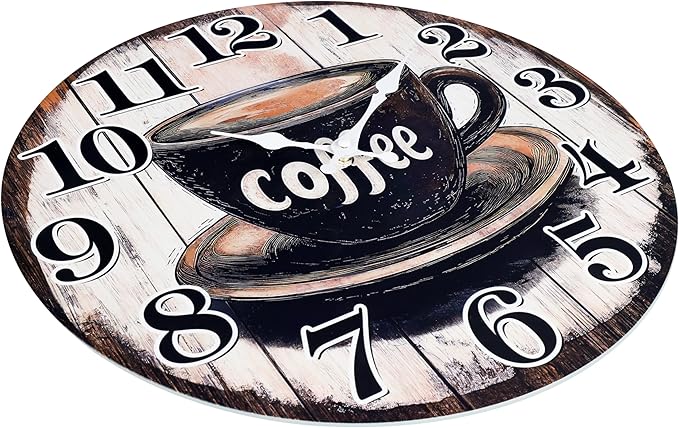Large Kitchen Clock Decor, Decorative Coffee Wall Clocks Battery Operated