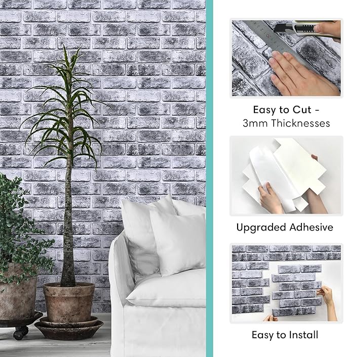 Commomy 3D Faux Brick Wall Panels Peel and Stick