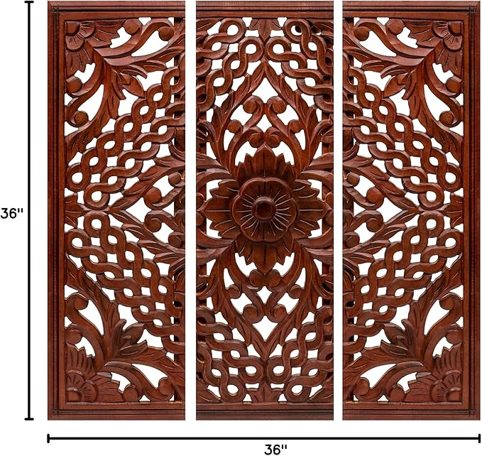 Homebia Designs Handmade Carved Wooden Wall Hanging Plaques Set of 3