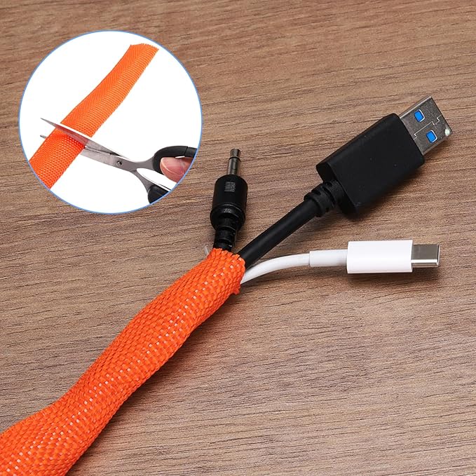 MECCANIXITY Braided Cable Sleeves Heat Shrinkable Fabric Sleeving, 1/4" 40ft Orange 2:1 Ratio Heat Shrinkable Cord Protector for Harness Cable, Network Cable Protection, Cable Management