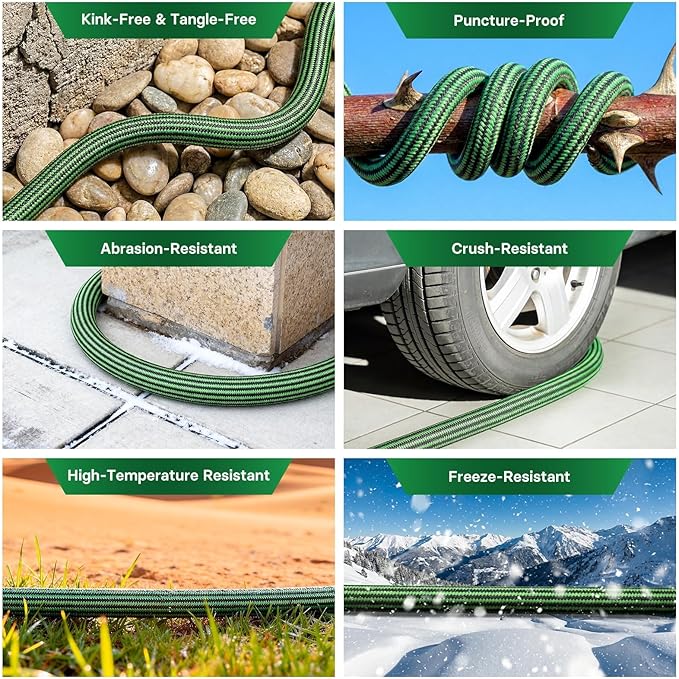 Garden Hose 75 ft Flexible Non-Expandable Water Hose Kink-Free Ultra Lightweight Leak-Proof Durable Portable Wear-Resistant Hoses Pipe with 3/4" Brass Fittings for Outdoor Yard Lawn Car Wash