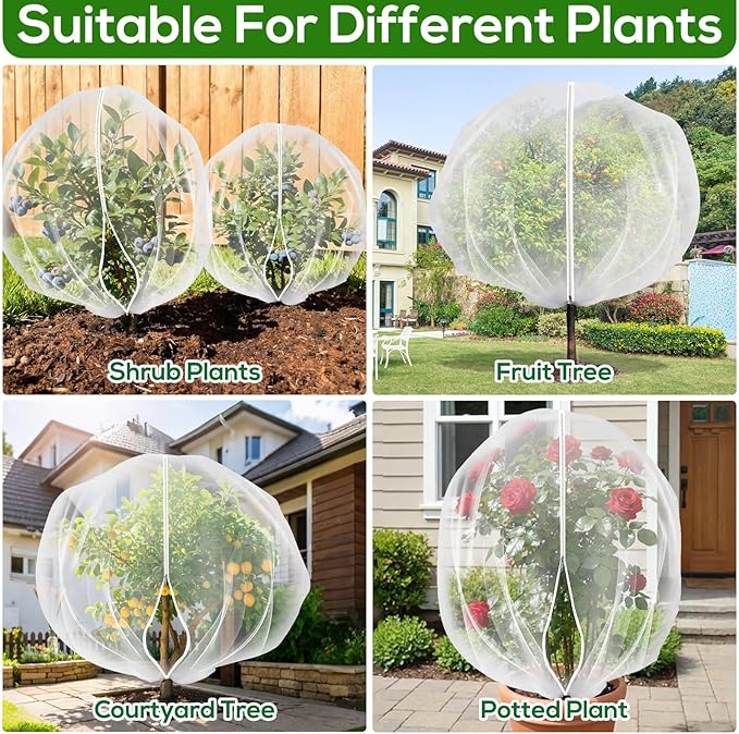 7.8 x 7.8 ft Large Fruit Tree Netting Cover with Zipper and Drawstring,Garden Insect Netting Plant Cover Transparent Bird Plant Barrier Flower Fruit Mesh Screen for Preventing Deer Squirrel Bugs