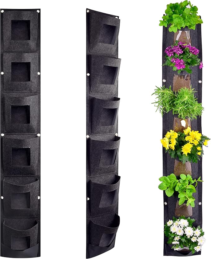6 Pocket Vertical Grow Bag, Hanging Wall Garden Planter, Indoor Outdoor