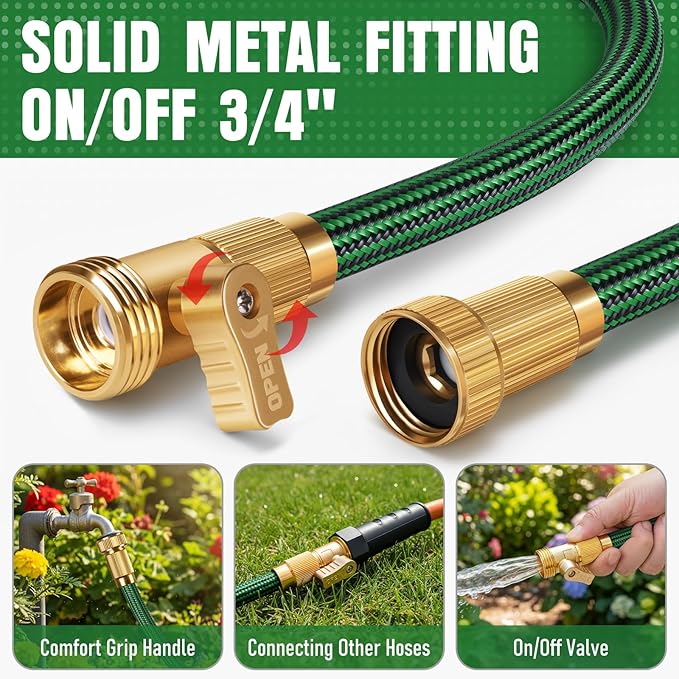 NON-EXPANDABLE 100 ft Garden Hose, Heavy Duty Flexible Water Hose, Kink Resistant Lightweight Hybrid Hose with Durable Fabric Skin, Leakproof Hose Male to Female Fittings