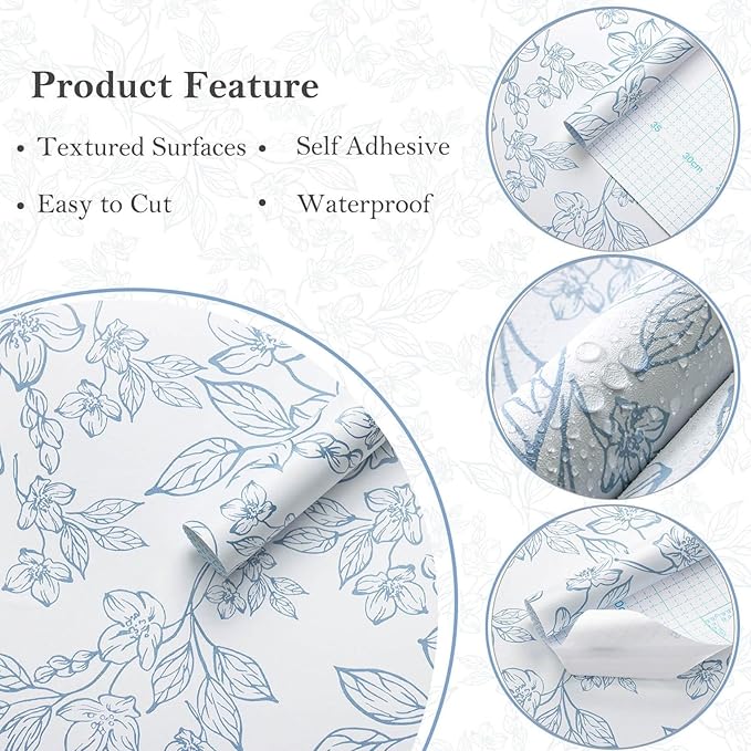 Ismoon Floral Wallpaper Peel and Stick Blue and White Contact Paper Vintage