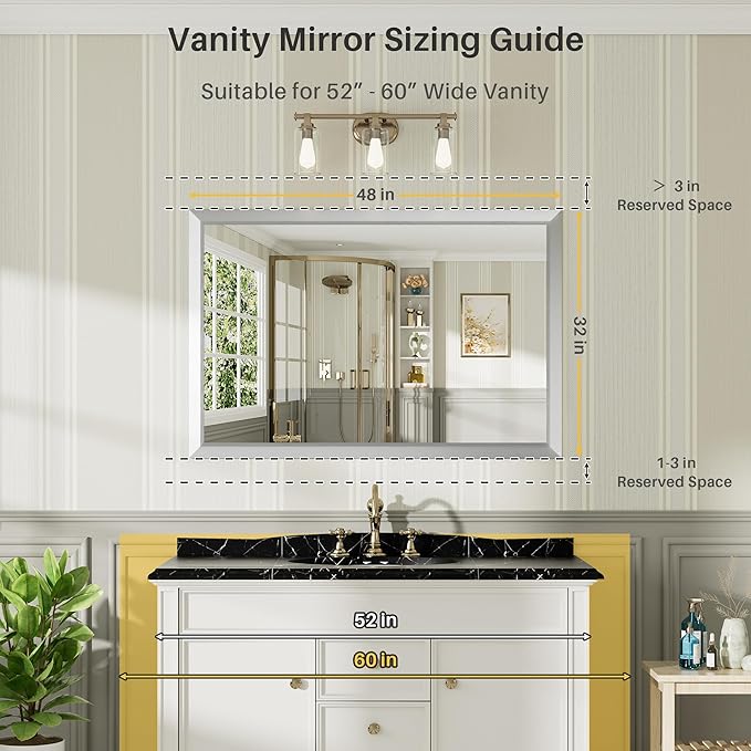 48x32 Inch Brushed Silver Bathroom Mirror