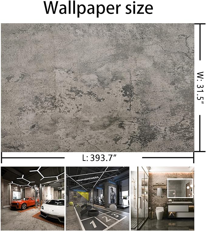 BAYYA Extra Wide Concrete Textured Wallpaper Peel Stick Light Grey Matte