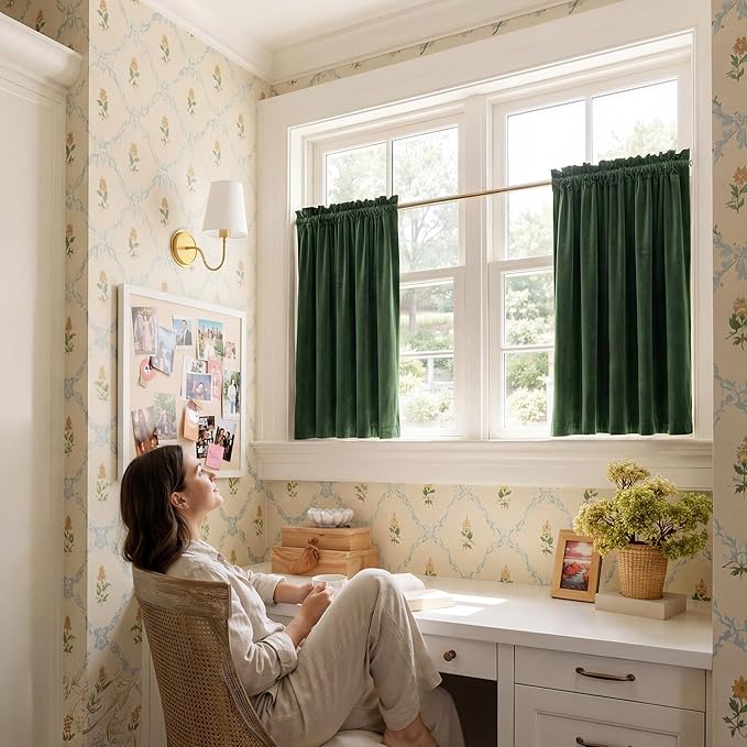 NICETOWN Olive Green Velvet Valance Curtains