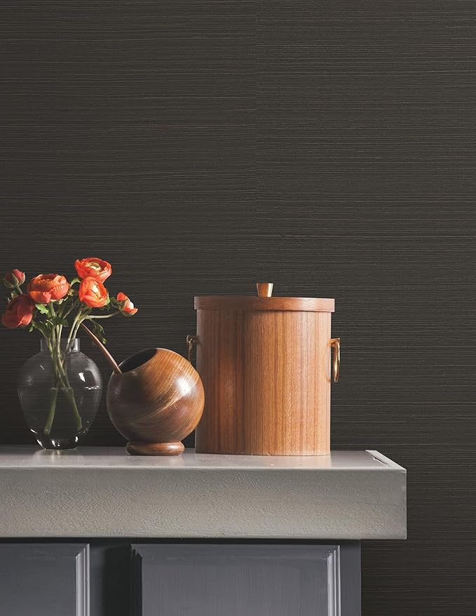 York Wallcoverings Natural Sisal Black Peel and Stick Grasscloth Wallpaper