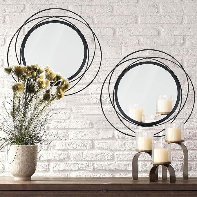 2 Set. Circle Mirrors for Wall Decor for Living Room Bedroom Bathroom Entryway