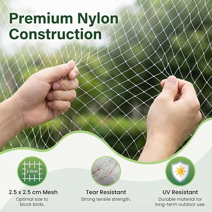 GWHOLE 9.8 x26 Ft Garden Netting with 1'' Square Mesh with Cable Tie for Fruit, Vegetable, Plant Trees Protection, White